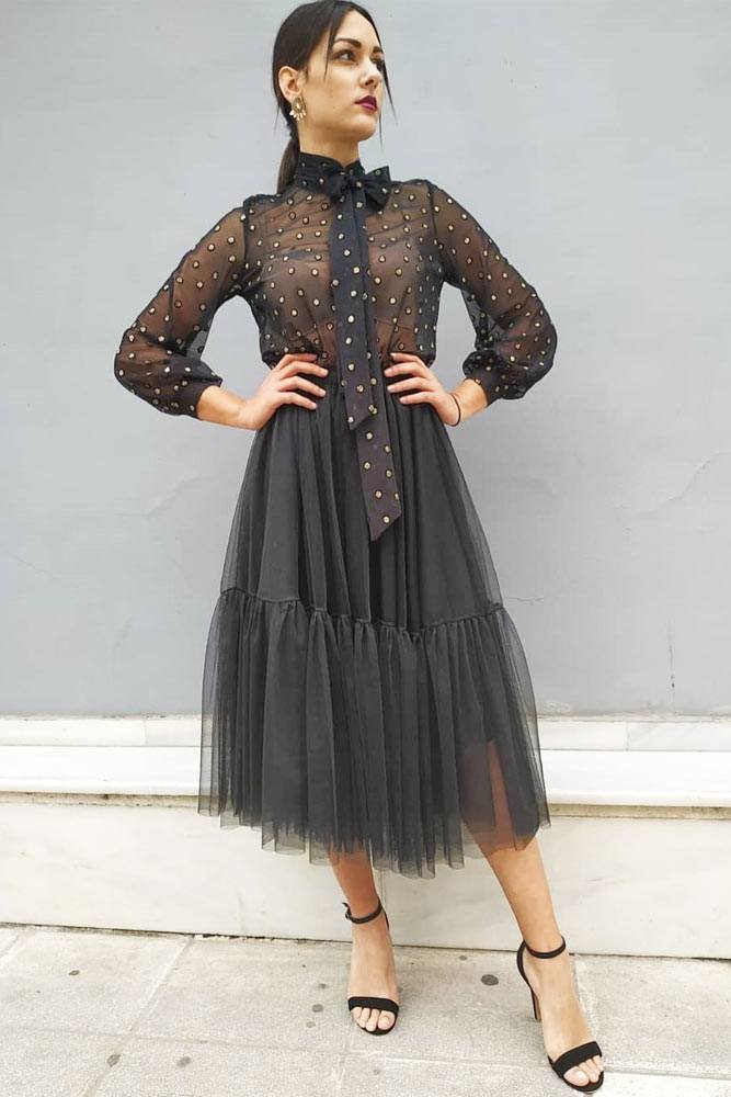 All Black Outfit With Tulle Skirt #polkadots