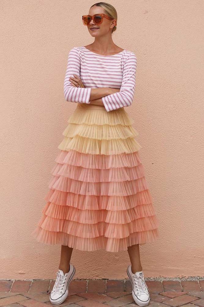 Striped Top With Layered Skirt #stripedtop