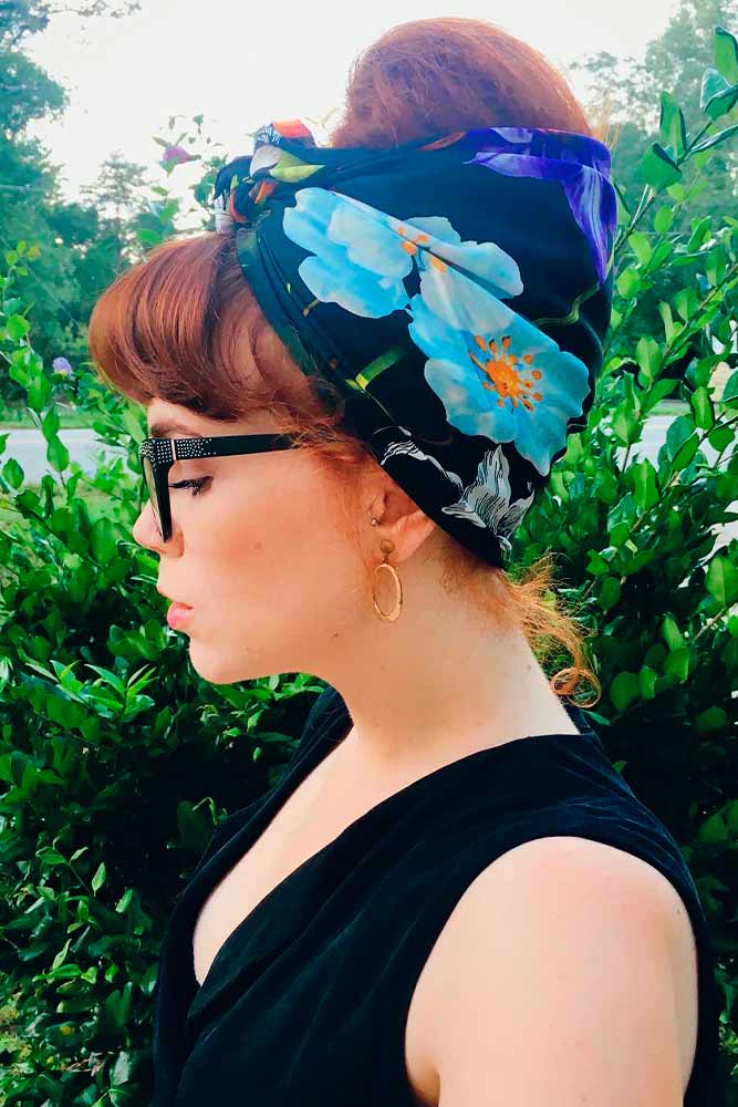 Retro Updo With Scarf #beehiveupdo #hairdo