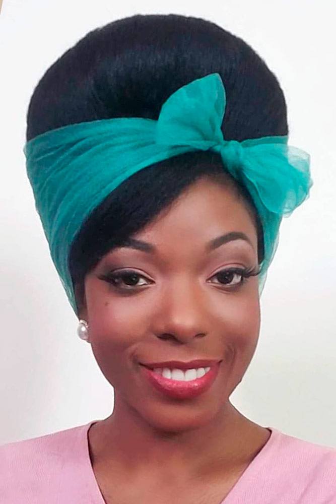 Black Updo With Scarf #hairscarf #vintagehair