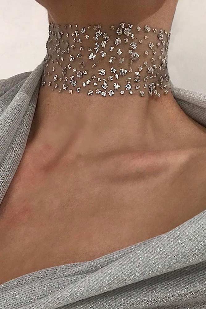 Silver Glitter Net Choker #silverglitterchoker