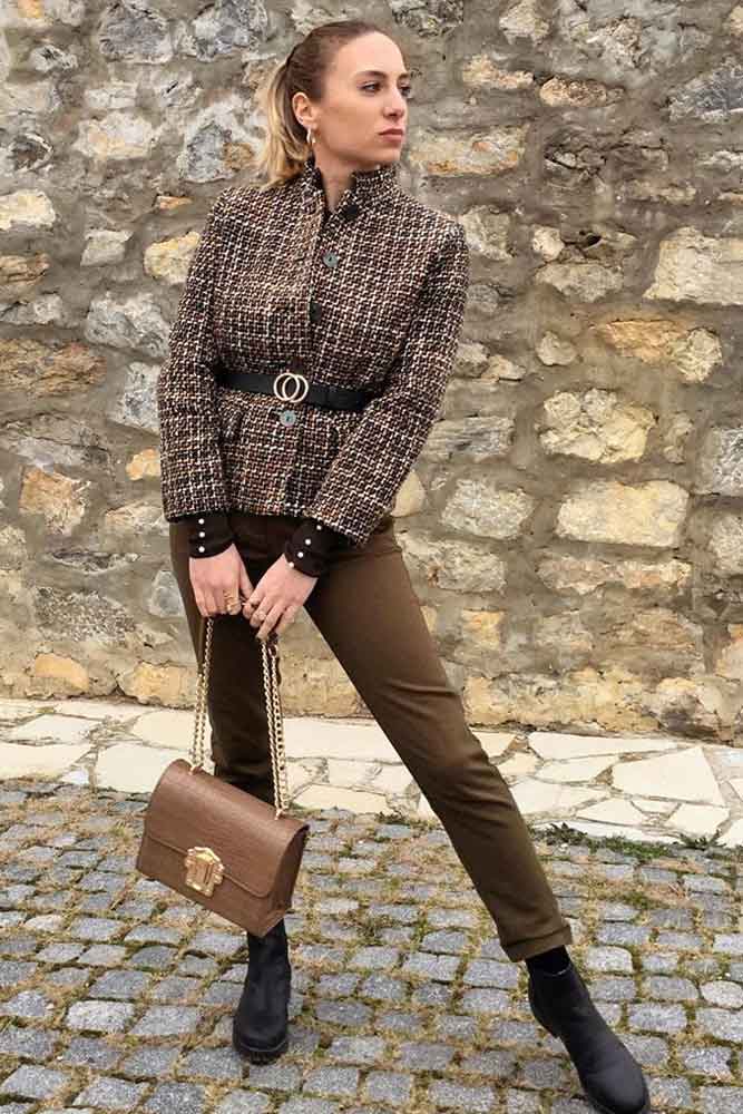 Brown Tweed Blazer With Pants Outfit #pants