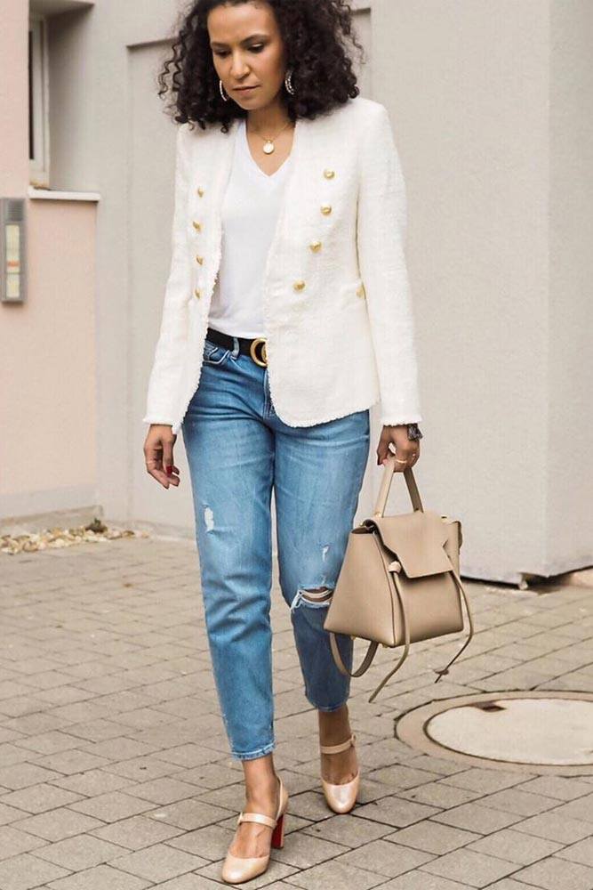 Are Tweed Jackets Fashionable? #whiteblazer #jeans