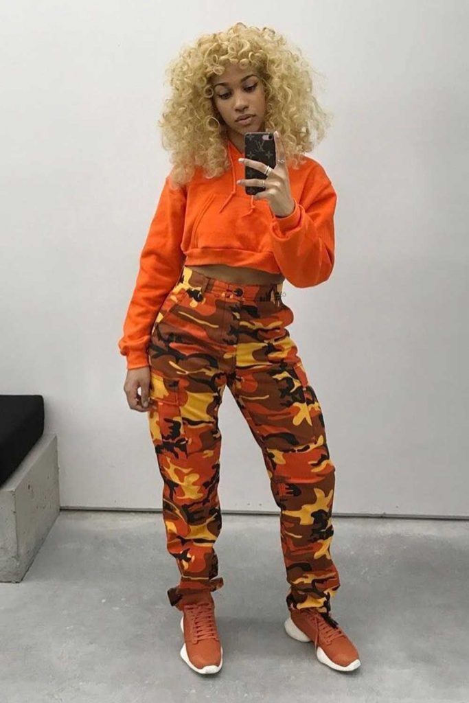 orange camo pants outfit