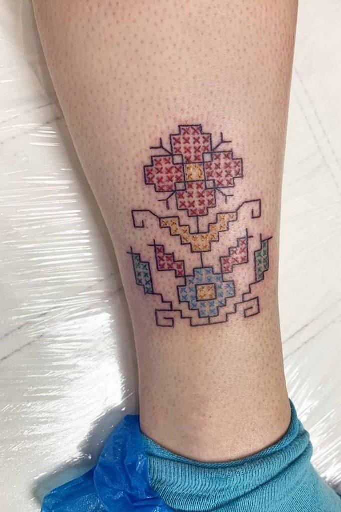 Patterned Embroidery Tattoo On Ankle