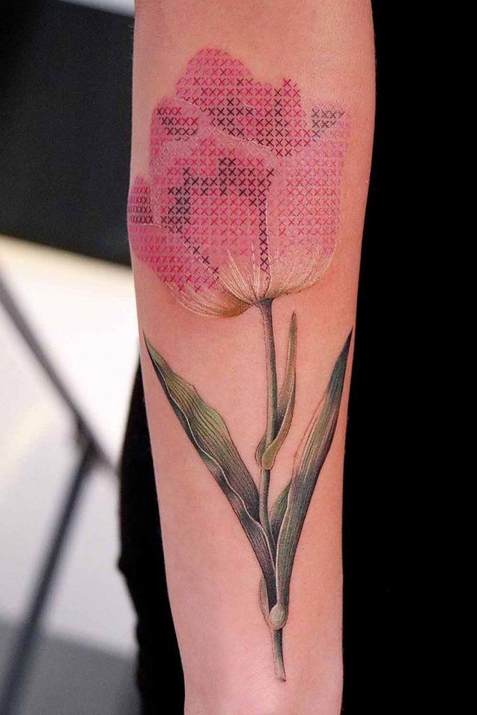 Embroidery Flower Tattoo Design For Arm