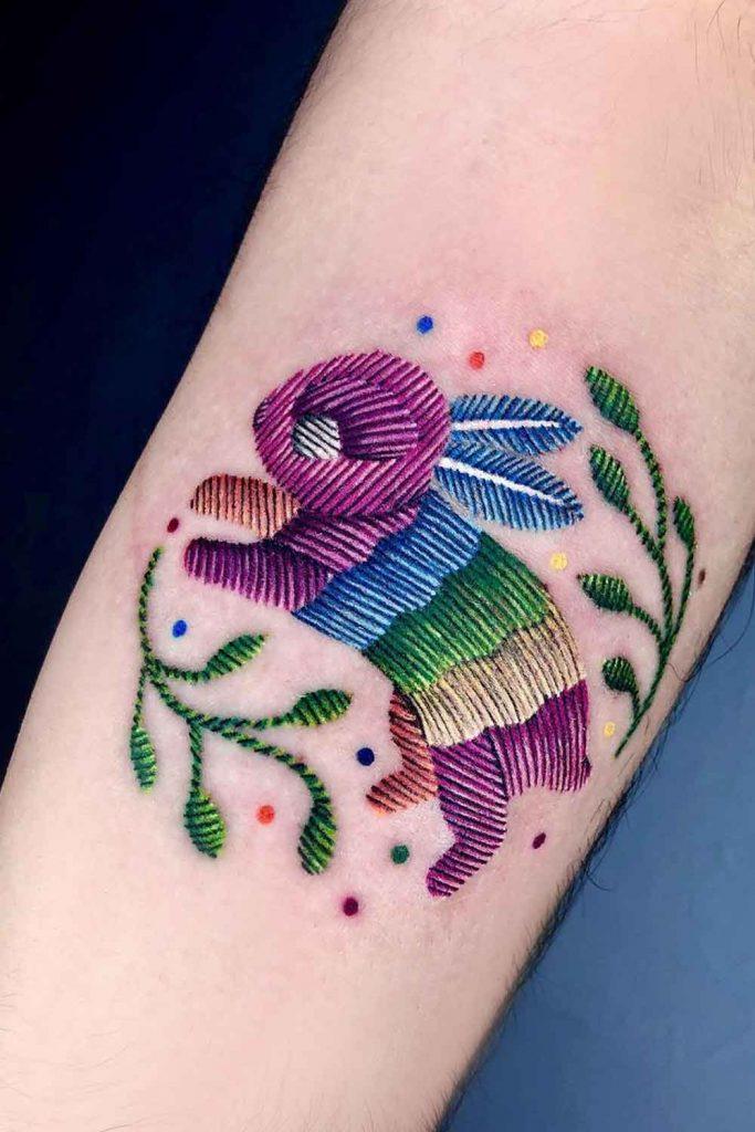 Embroidery Tattoo Design With Rabbit