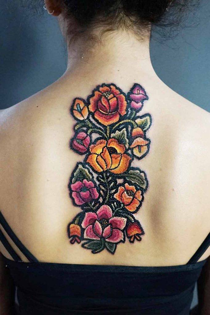 Floral Embroidery Tattoo Design