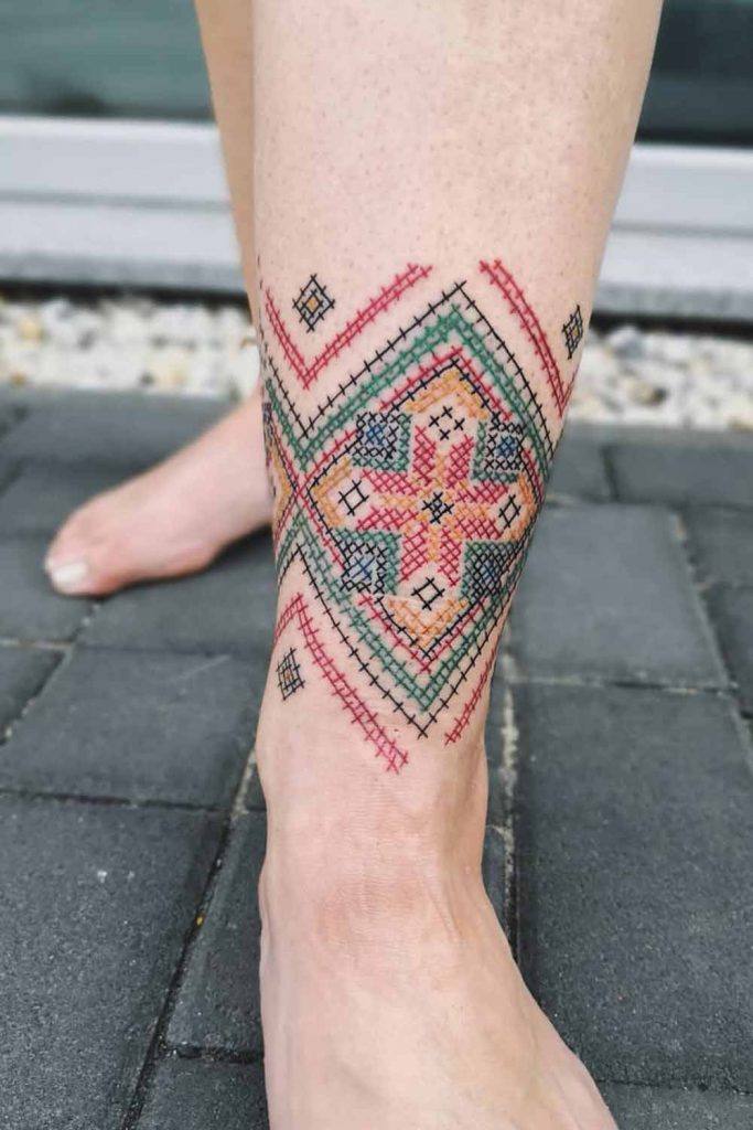 Embroidered Leg Tattoo Design