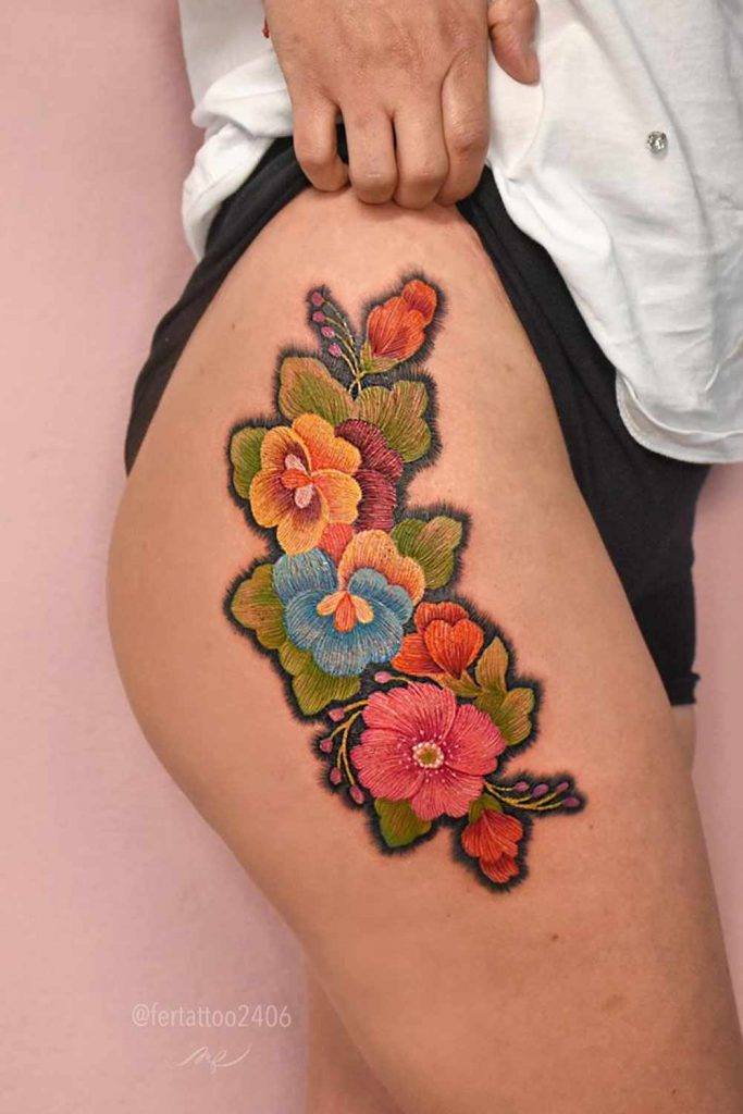 Floral Thigh Tattoo Design