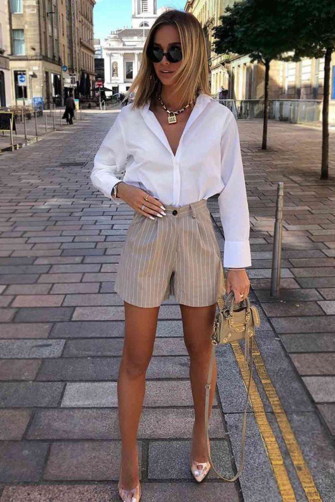 Striped Shorts With White Shirt #whiteshirt