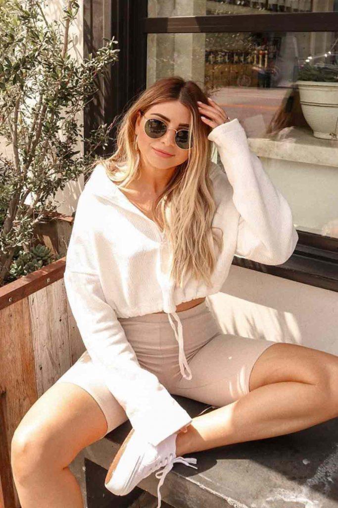 Beige Shorts With Crop Sweatshirt #beigeshorts