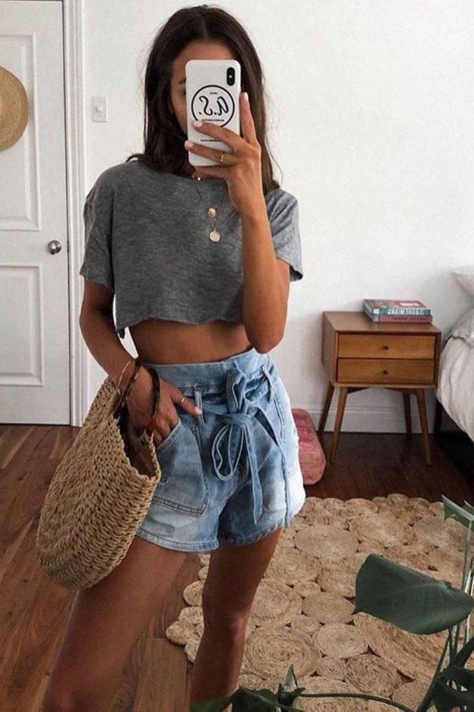 Denim Shorts With Crop Top #croptop #denimshorts