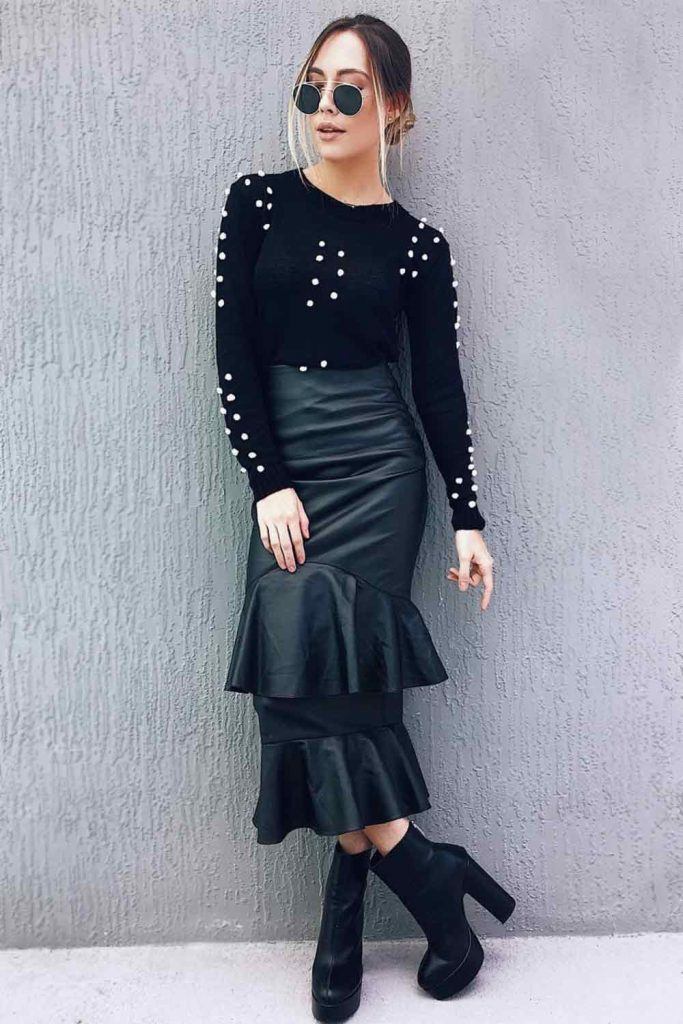 All Black Outfit With Midi Skirt #blackoutfit