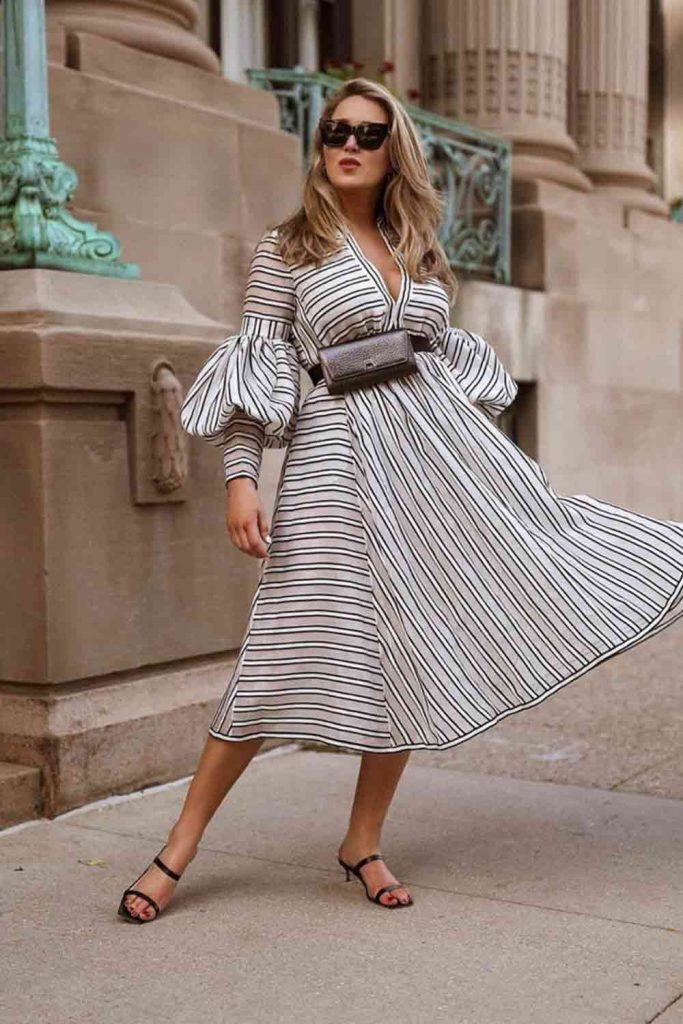 Striped Dress With Ruffled Sleeves #ruffledsleeves