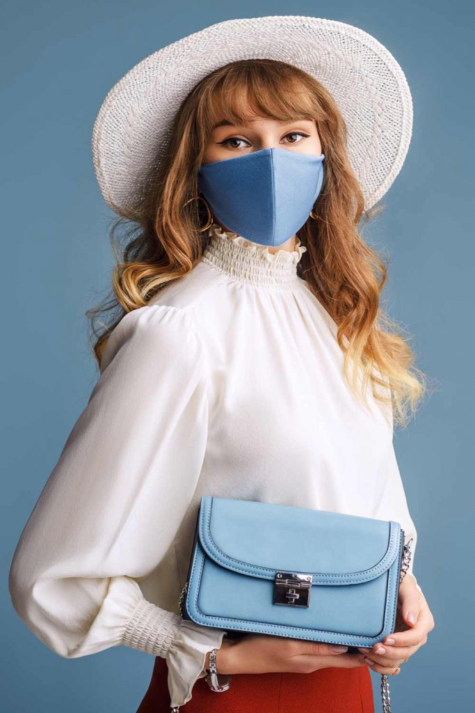 Blue Mask with White Blouse