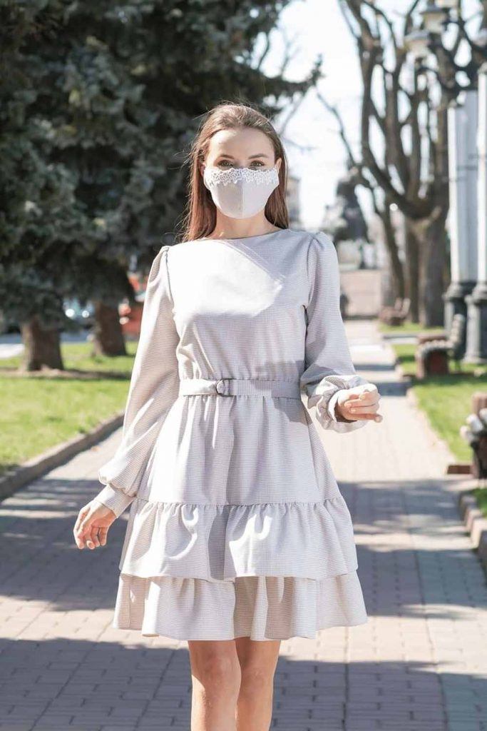 Ruffled Dress With Lace Fabric Mask #lacemaskdesign