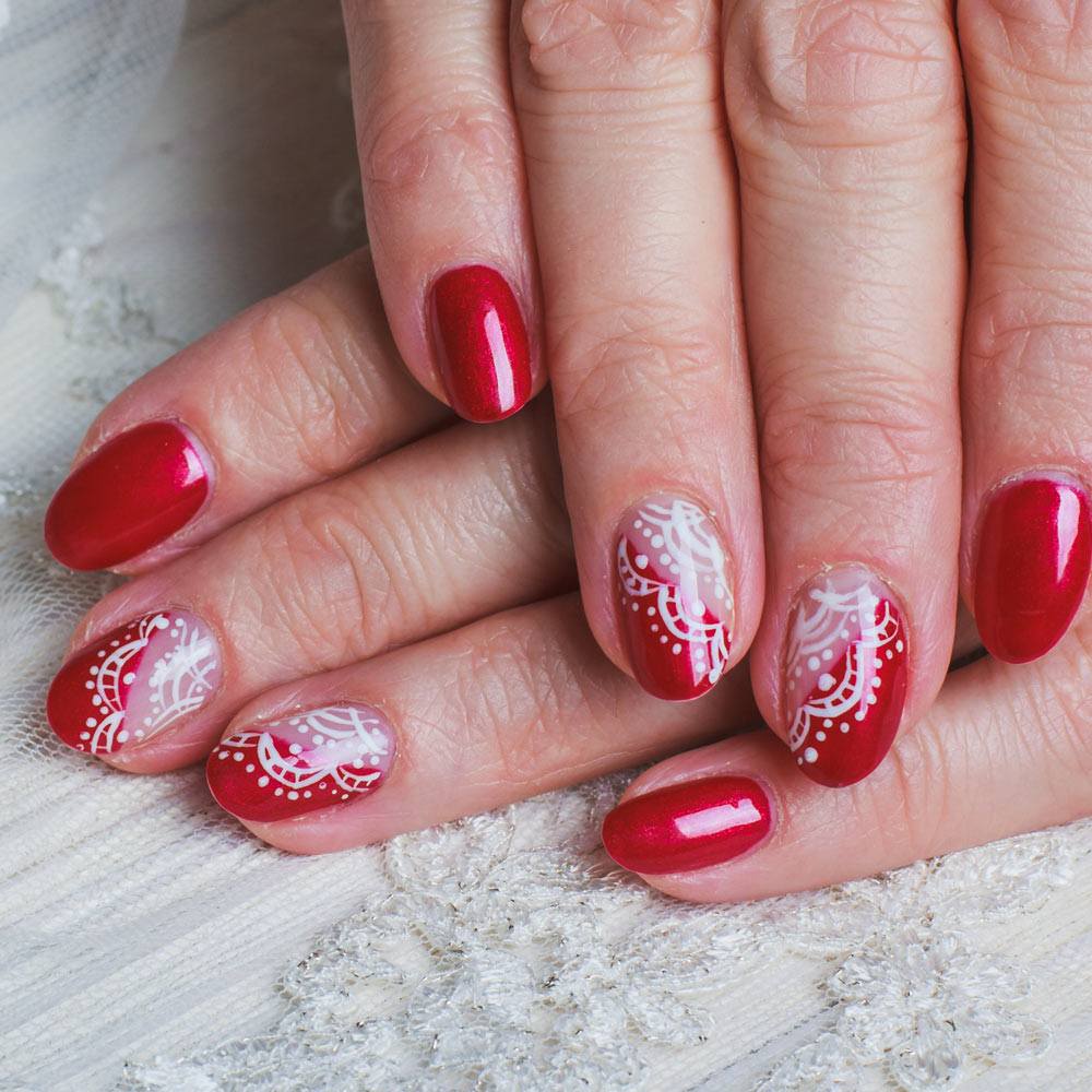 Red Nails with Patterns