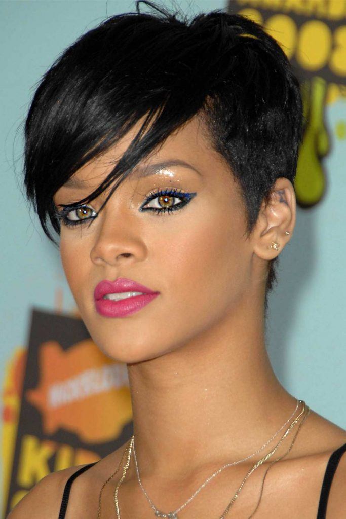 Rihanna with Dark Choppy Undercut Pixie