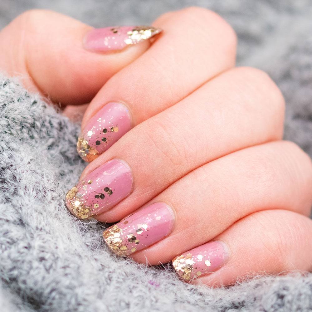 Pink Acrylic Nails with Glitter Ombre