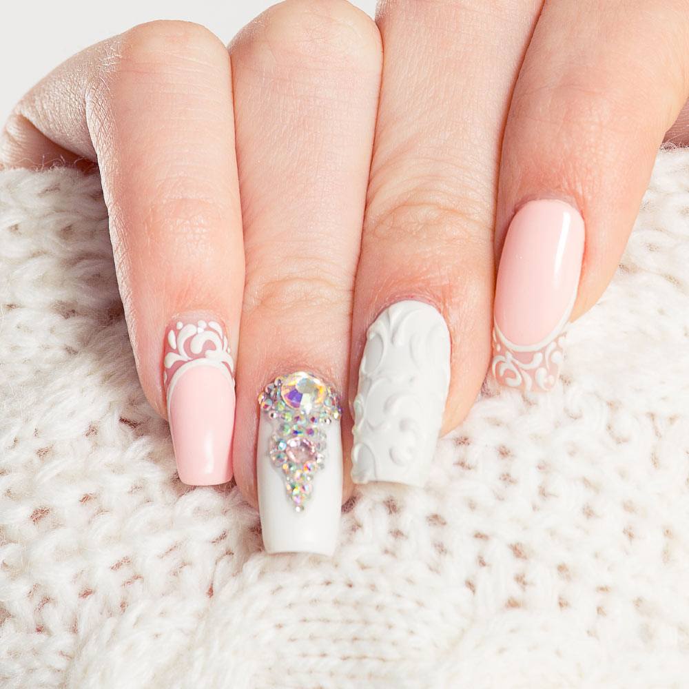 Soft Pink and White Acrylic Nails