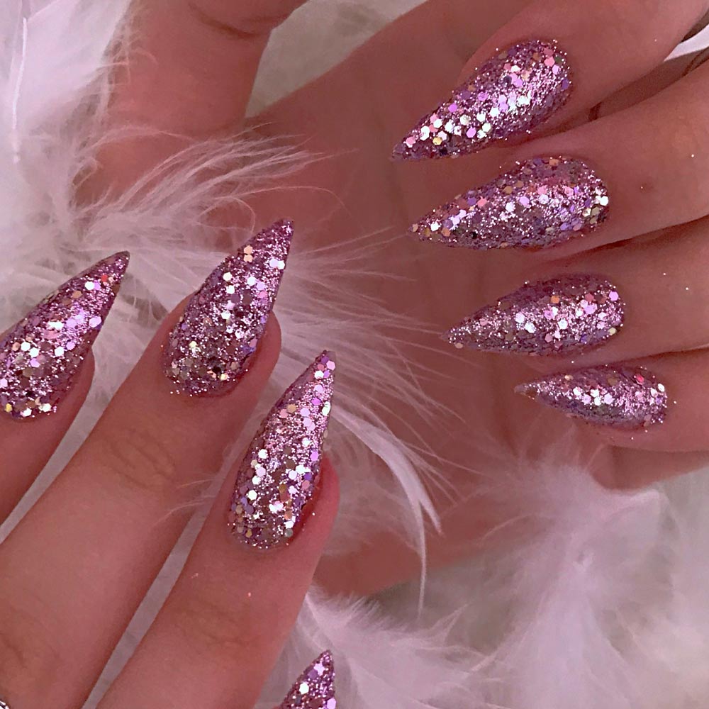 Pink glitter acrylic deals nails