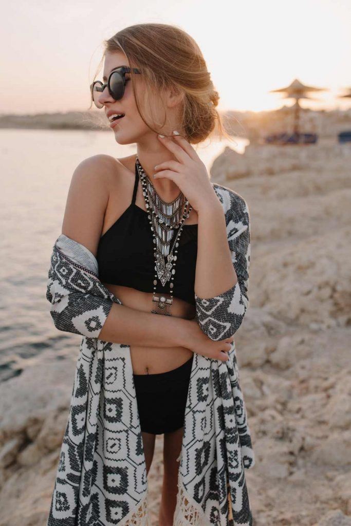 Boho Look with Cardigan and Swimsuit