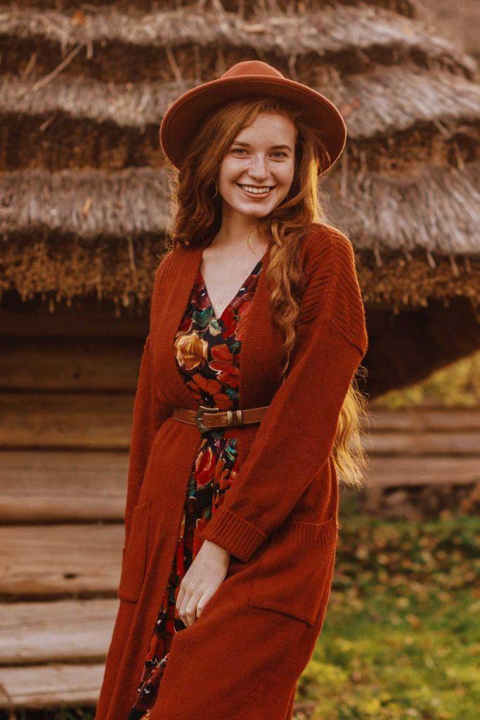 Long Red Cardigan with Floral Dress