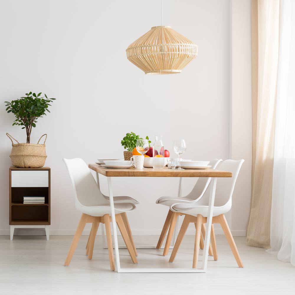 White Colored Dining Room With Rustic Accent