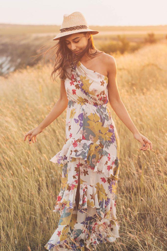 One Shoulder Floral Dress