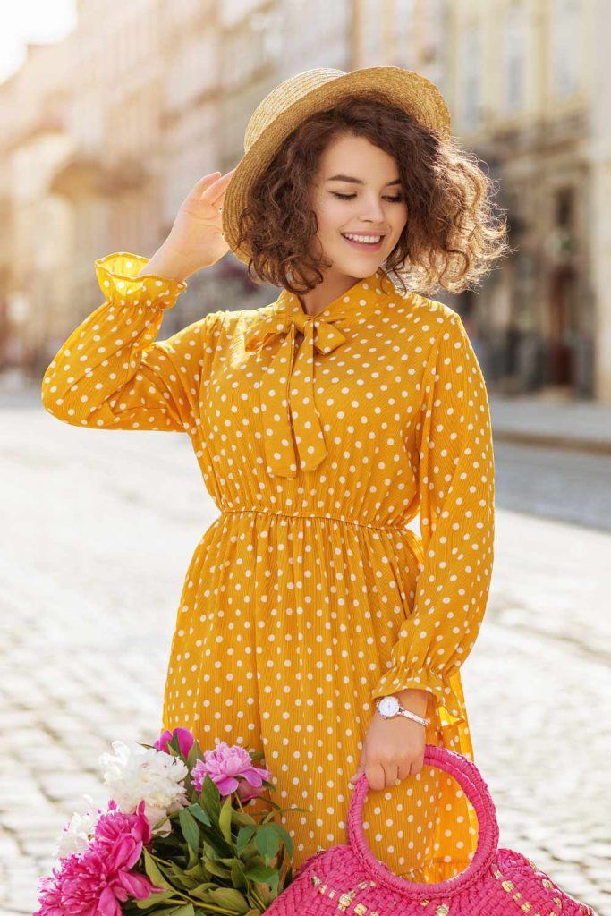 Long Sleeve Spring Polka Dots Dress