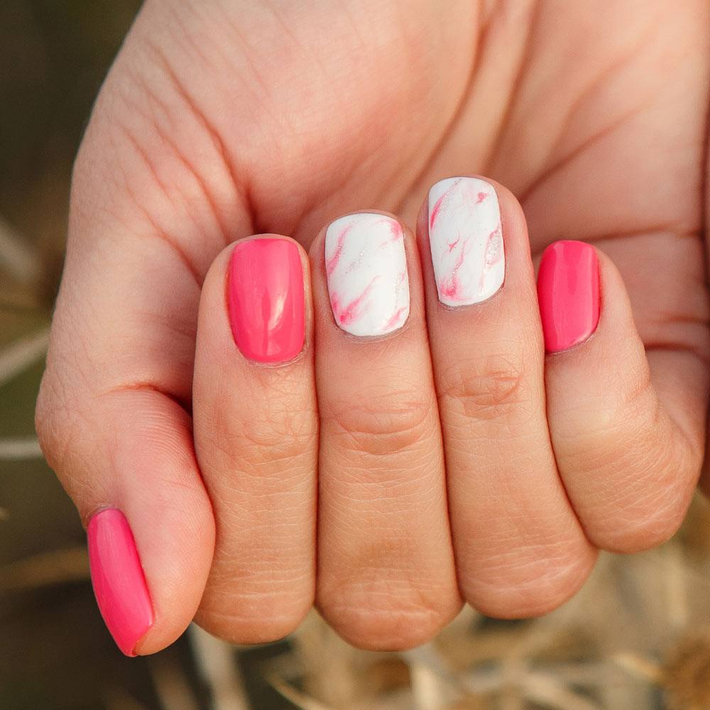 Pink and White Marble Nails