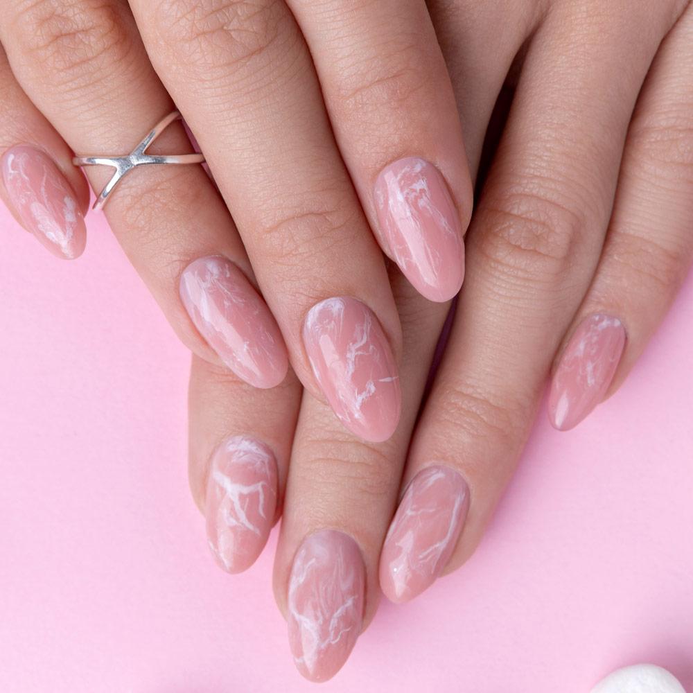 Pink Water Marble Nails