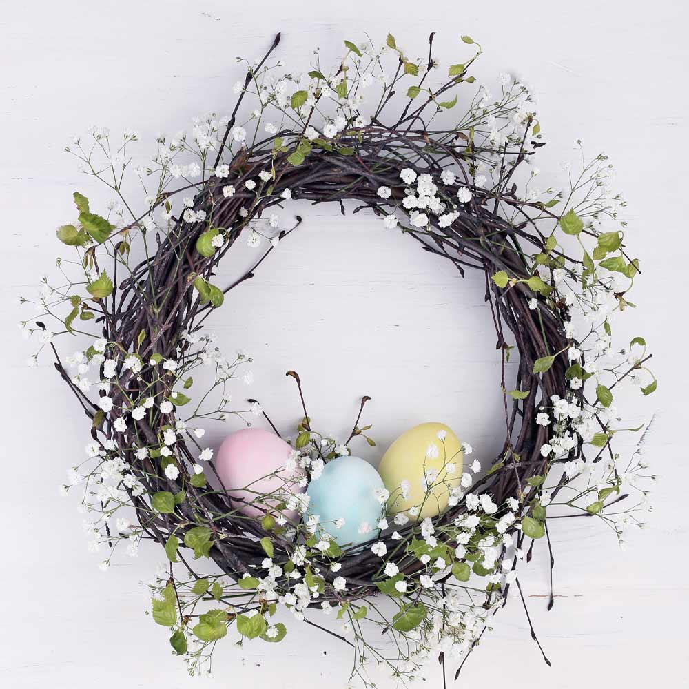 Spring Wreath with Eggs and Flowers