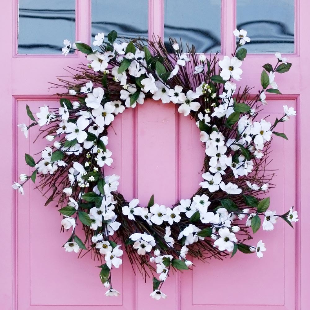 Door Wreath with White Flowers