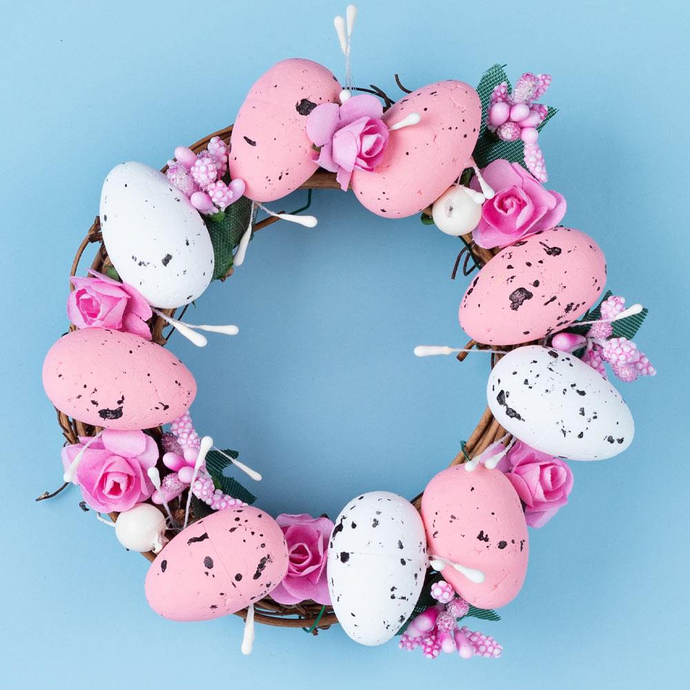 Easter Wreath with Pink Pastel Eggs