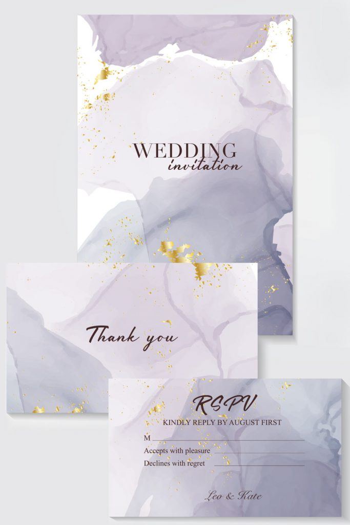 Purple Marble Wedding Invitation Design