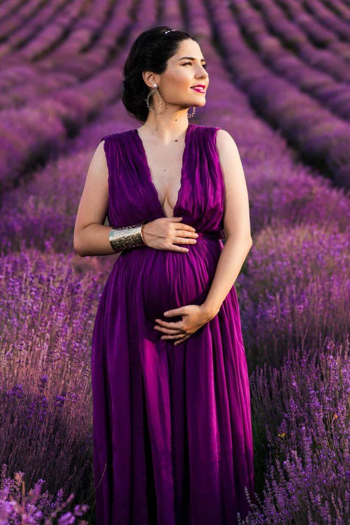 Purple Maxi Maternity Dress for a Photoshoot