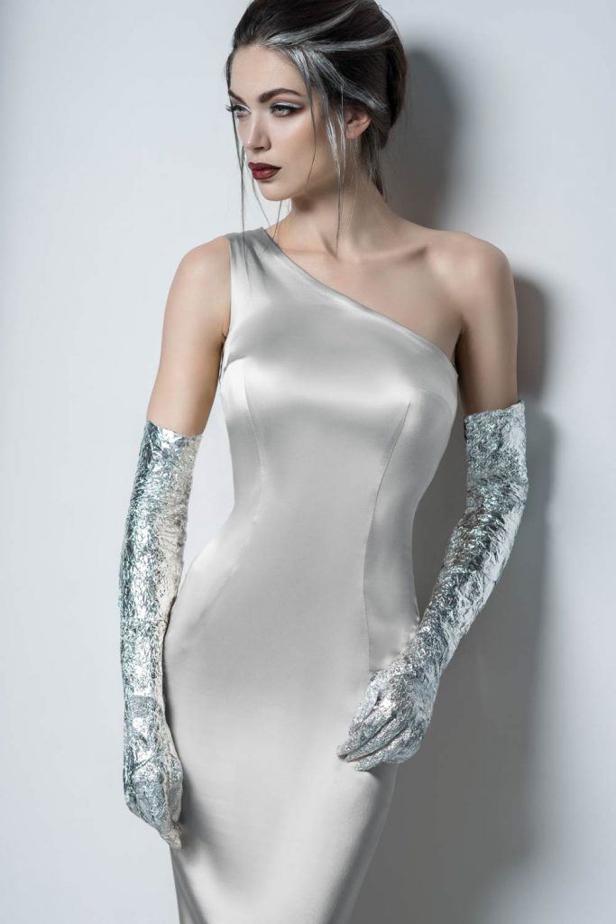 One Shoulder Silver Dress