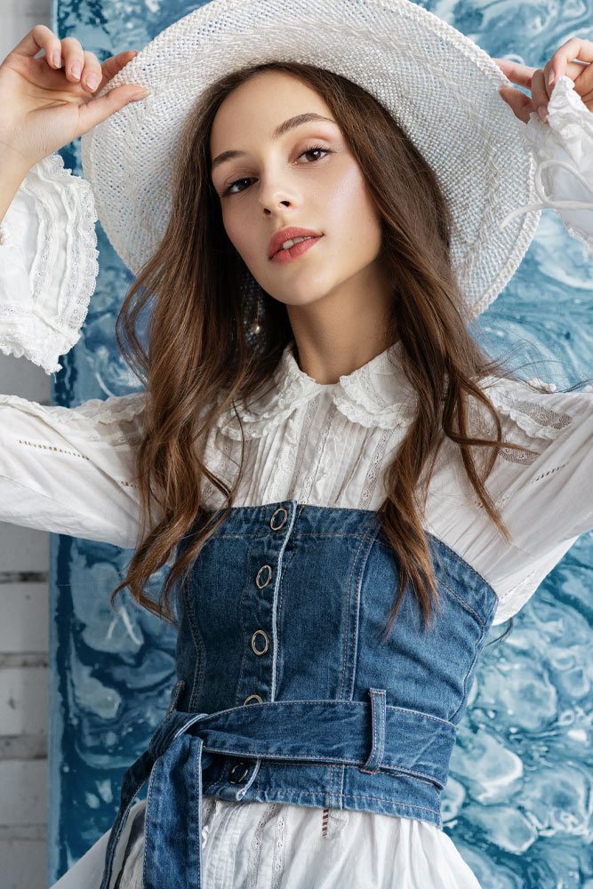 White Blouse with Denim Corset