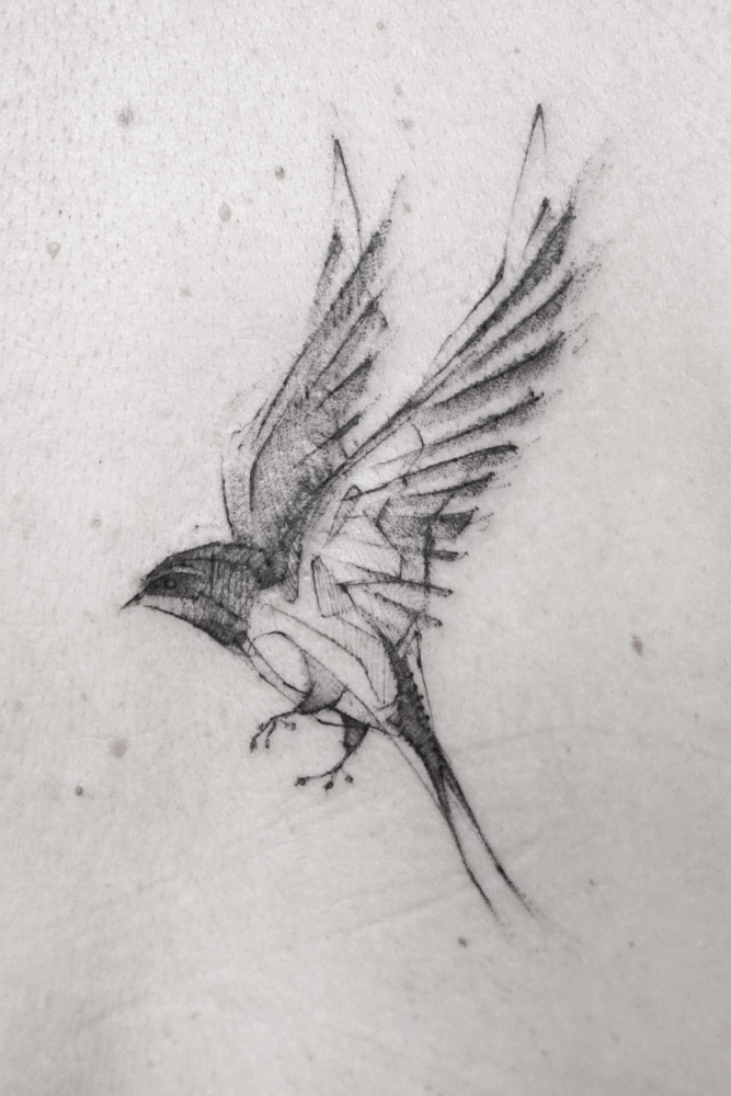 Black and White Bird Tattoo