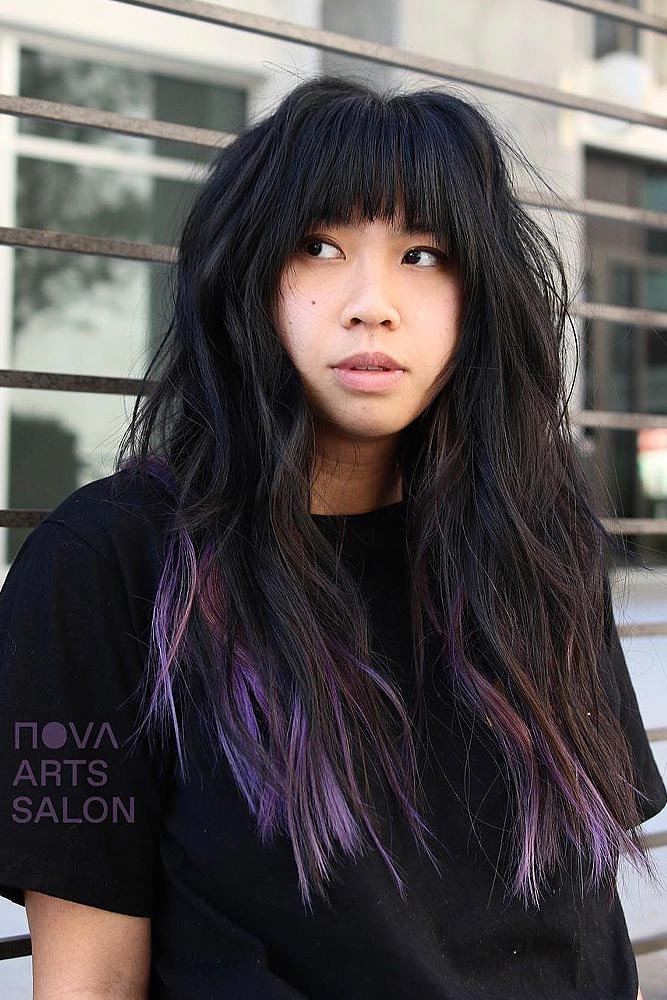 Black Hair with Purple Highlights