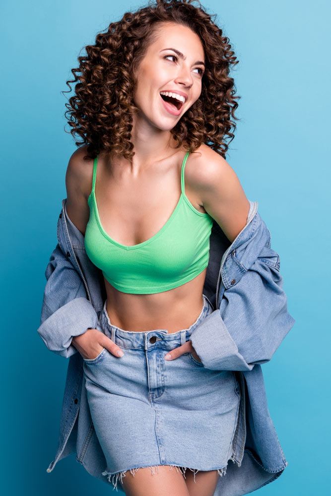 Denim Skirt with Shirt and Crop Top