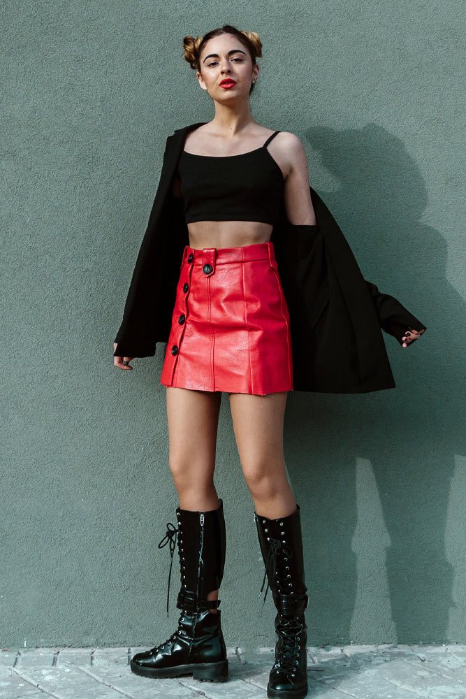 Leather Mini Skirt with Crop Top