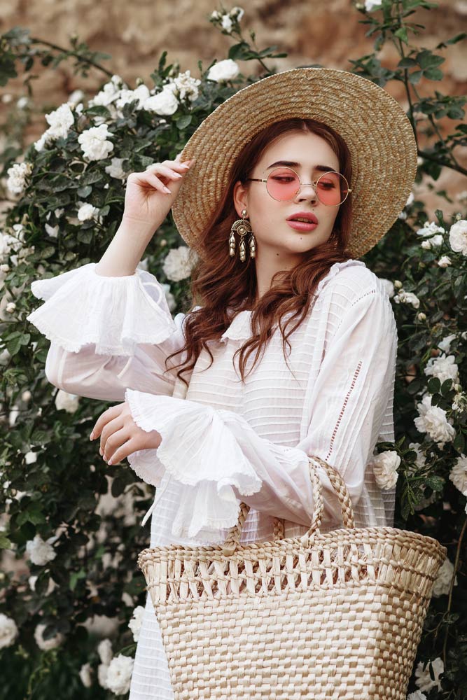 White Ruffled Skirt with a Hat