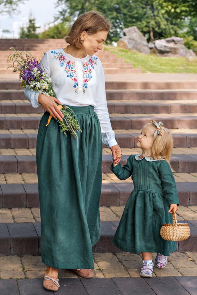 Embroidered Vintage Outfits for Mom and Kid