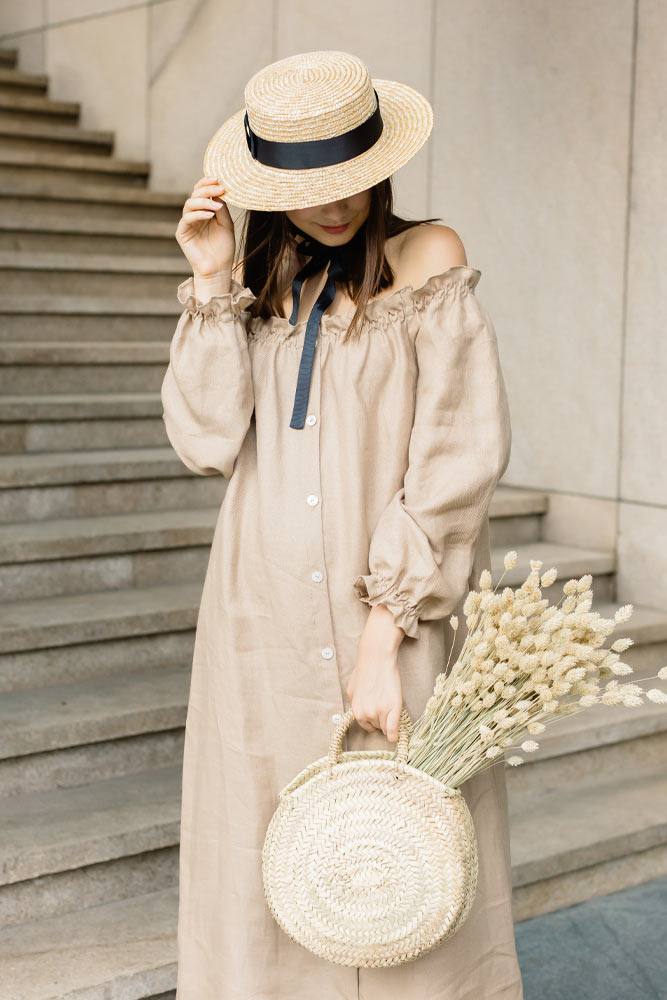 Off the Shoulder Dress with Hat