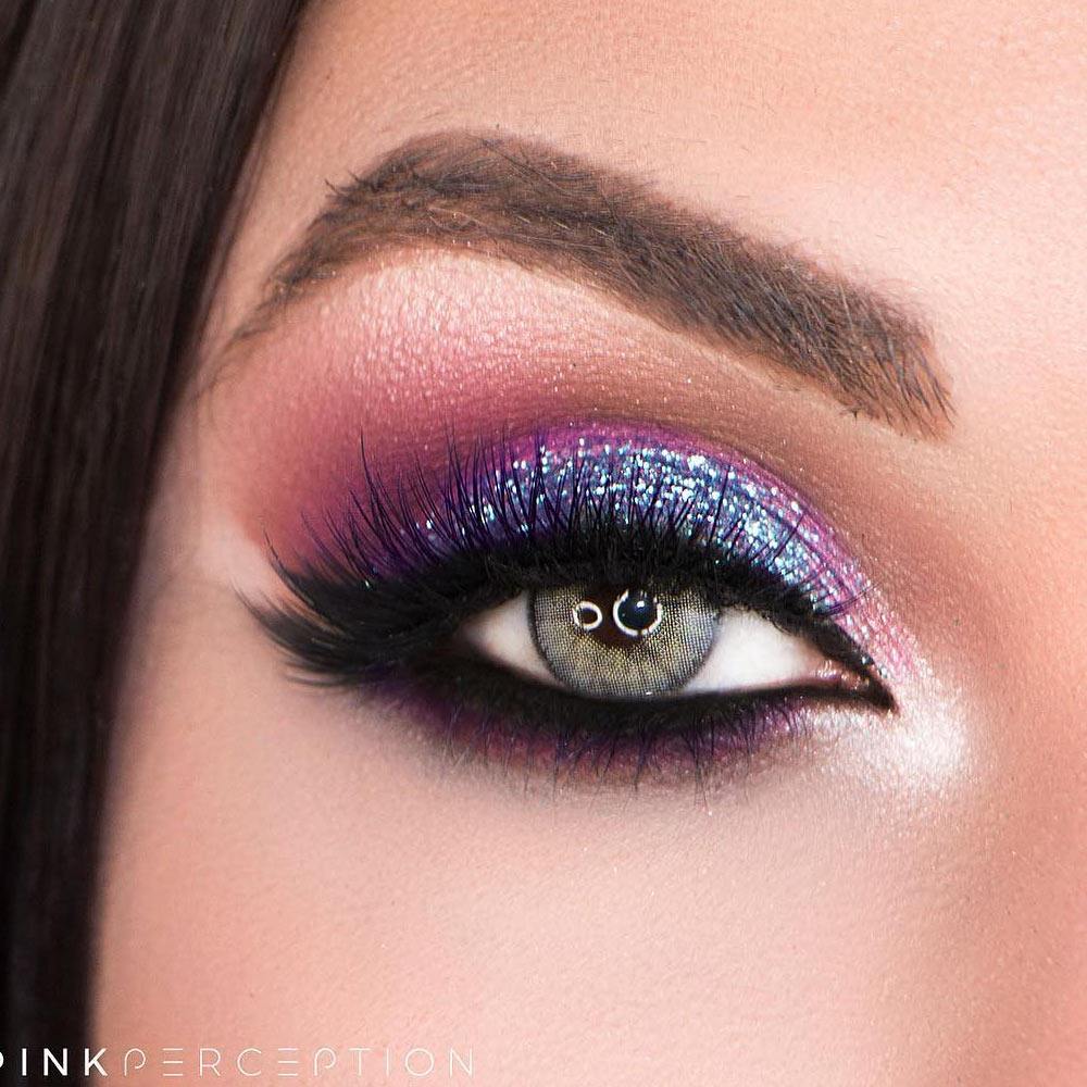 Bright Summer Makeup with Purple Glitter