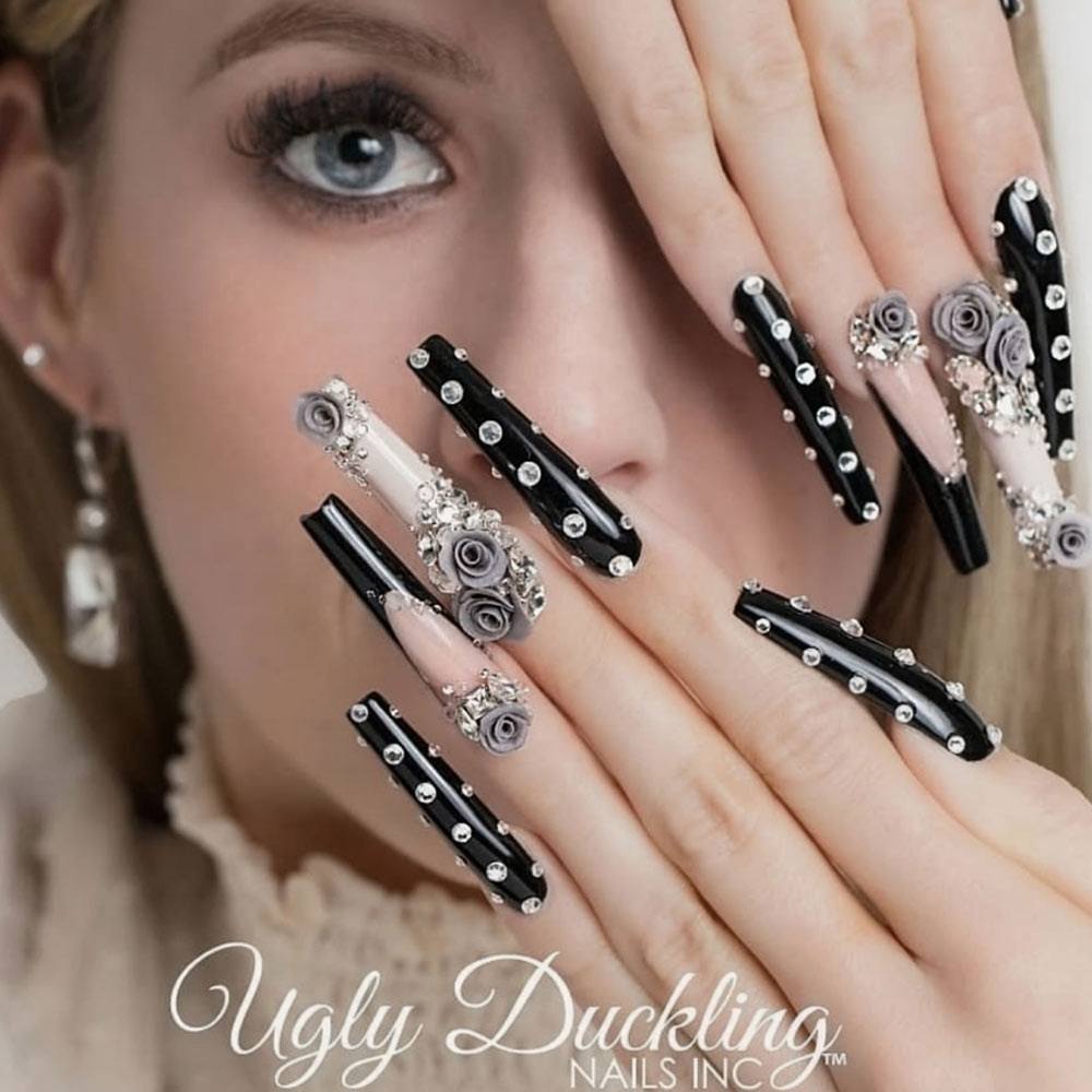 Black Coffin Nails, Bling Nails