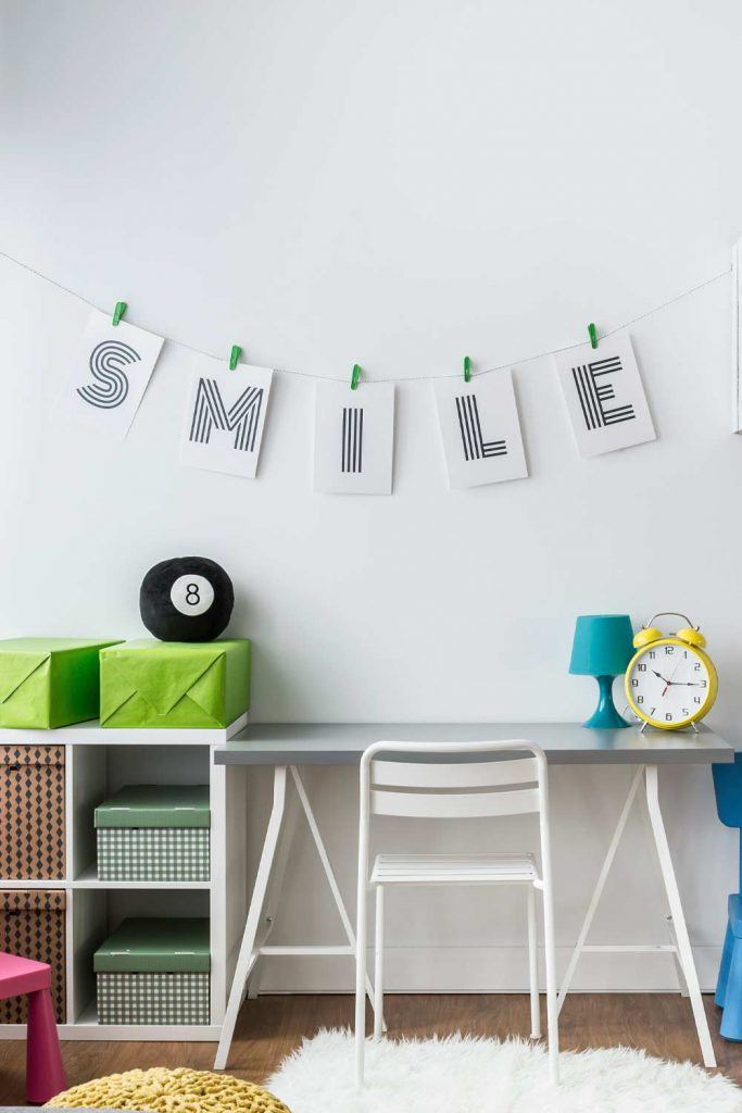 Cute Kid Desk with Wall Lettering Design